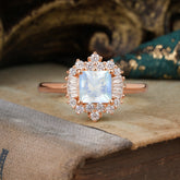 Princess Cut Moonstone Engagement Ring Brilliant Cluster Ring